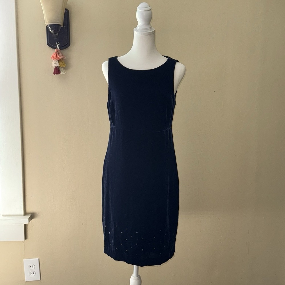 Ralph Lauren Tartan Plaid Label Velvet Dark Blue Dress 6 Sequin 90s Whimsigoth - Picture 1 of 6